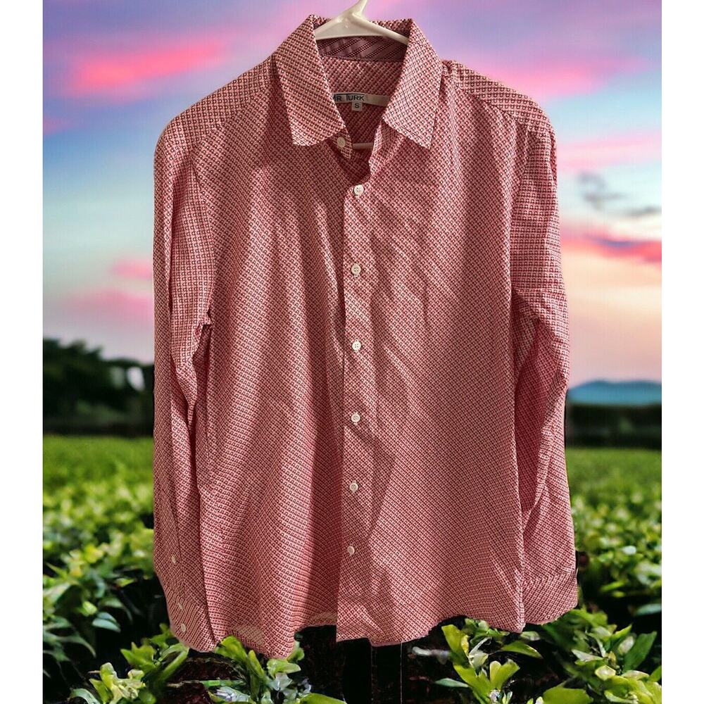 Mr Turk Long Sleeve Button Down Mens Dress Shirt Sz‎ Small Pattern pink Red EUC